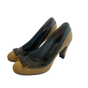 Marc by Marc Jacobs Wool Cloth Round Toe Pumps Heels Patent Size 37.5 7 Women's